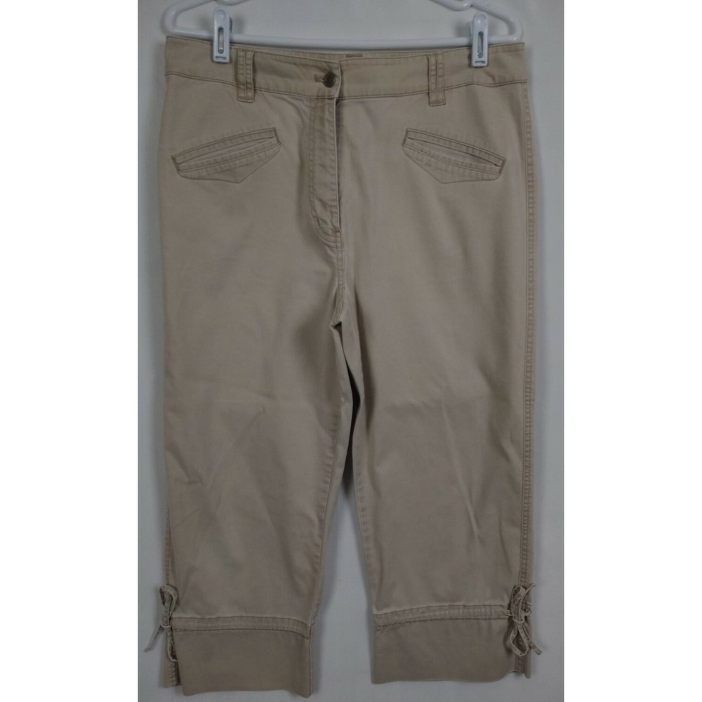 Chico's Capri Khaki Pants Leg Tie Pockets Light Beige Size 2 Women's Large
